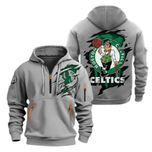 Boston Celtics Hoodie Half Zipper NBA56180125027 - Gift For Fan Boston Celtics - Grey