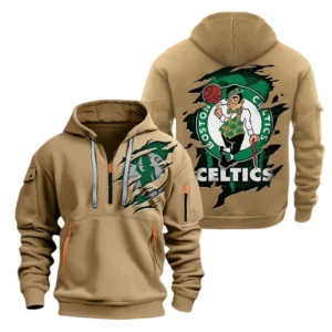 Boston Celtics Hoodie Half Zipper NBA56180125027 - Gift For Fan Boston Celtics - Khaki