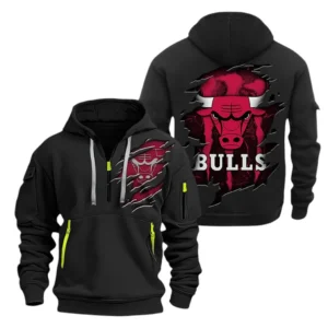 Chicago Bulls Hoodie Half Zipper NBA56180125030 - Gift For Fan Chicago Bulls - Black