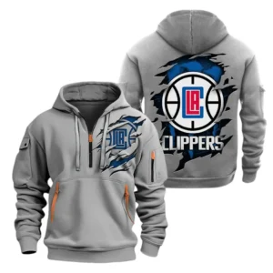 LA Clippers Hoodie Half  Zipper NBA56180125033 - Gift For Fan LA Clippers - Grey