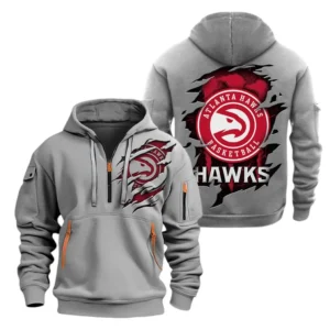 Atlanta Hawks Hoodie Half  Zipper NBA56180125035 - Gift For Fan Atlanta Hawks - Grey