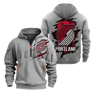 Portland Trail Blazers Hoodie Half  Zipper NBA56180125036 - Gift For Fan Portland Trail Blazers - Grey
