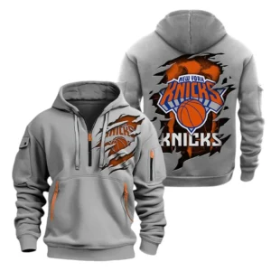 New York Knicks Hoodie Half  Zipper NBA56180125037 - Gift For Fan New York Knicks - Grey