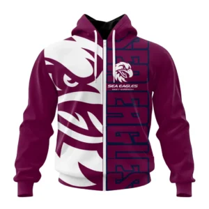 Manly Warringah Sea Eagles NRL Zipper Hoodie 3D Print, Personalize Name and Number NRL108061625884