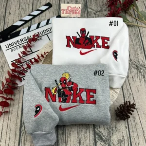 Deadpool Couple x Nike Embroidered Shirt, Embroidered Sweatshirt Fashion Style For Couples