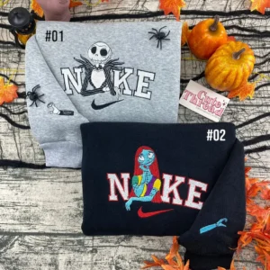 Sally And Jack Skellington x Nike Embroidered Shirt, Embroidered Sweatshirt Fashion Style For Couples