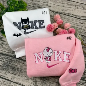 Batman And Hello Kitty x Nike Embroidered Shirt, Embroidered Sweatshirt Fashion Style For Couples