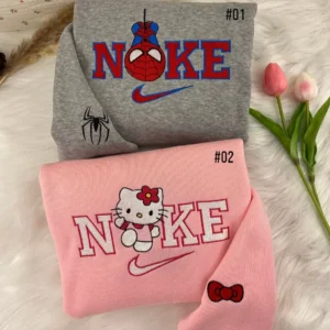 Spider-Man And Hello Kitty x Nike Embroidered Shirt, Embroidered Sweatshirt Fashion Style For Couples