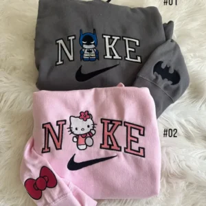 Hello Kitty And Batman Cartoon Embroidered Sweatshirt Fashion Style For Couple