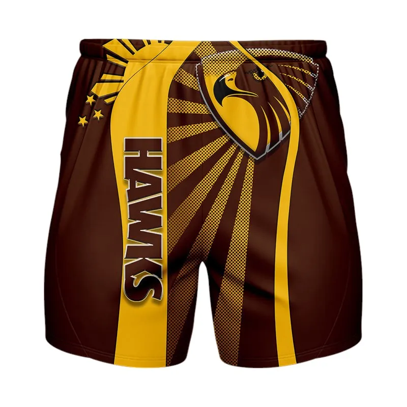Hawthorn Football Club Beach Shorts 3D Print, All Over Print Hawaiian Shorts Hawthorn Football Club AFL127062125667