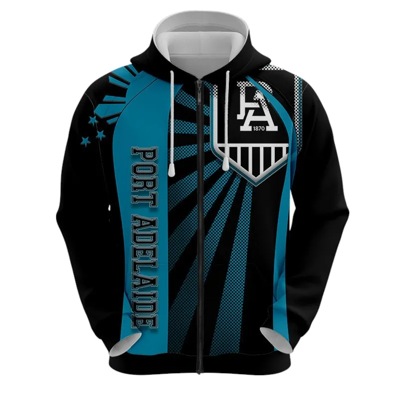 Port Adelaide Power Zipper Hoodie 3D Print, All Over Print Zipper Hoodie Port Adelaide Power AFL127062125676