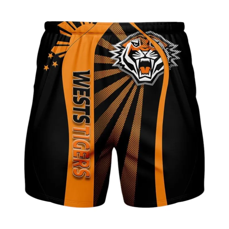 Wests Tigers Beach Shorts 3D Print, All Over Print Hawaiian Shorts Wests Tigers NRL122062125349
