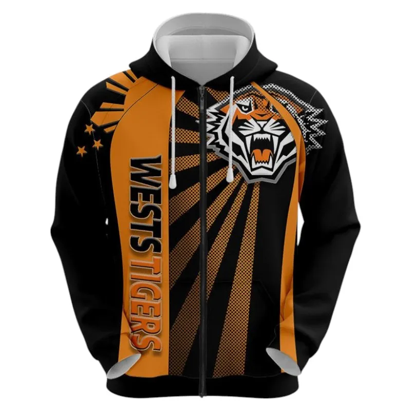 Wests Tigers Zipper Hoodie 3D Print, All Over Print Zipper Hoodie Wests Tigers NRL122062125349