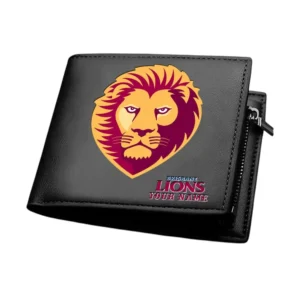 Brisbane Lions Fans Gift Horizontal Leather Wallet, All Over Print Wallet For Sport Fan, Custom Name AFL138071725128 - Black
