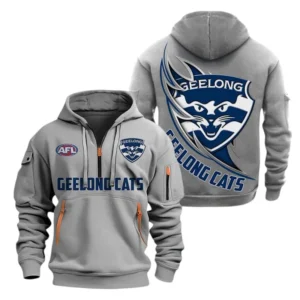 Geelong Cats Fans Gift Hoodie Half Zipper, All Over Print Hoodie Half Zipper For Sport Fan AFL142071225129 - Grey