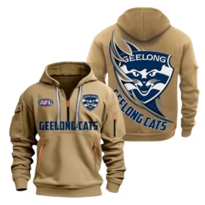 Geelong Cats Fans Gift Hoodie Half Zipper, All Over Print Hoodie Half Zipper For Sport Fan AFL142071225129 - Khaki