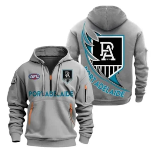 Port Adelaide Fans Gift Hoodie Half Zipper, All Over Print Hoodie Half Zipper For Sport Fan AFL142071225135 - Grey