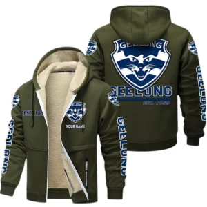 Geelong Cats Fans Gift Lamb Fleece Thick Coat, All Over Print Thick Coat For Sport Fan, Custom Name AFL144071725123 - Army Green