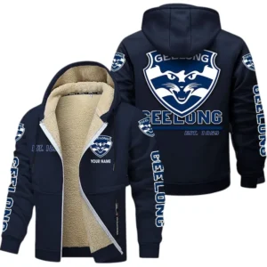 Geelong Cats Fans Gift Lamb Fleece Thick Coat, All Over Print Thick Coat For Sport Fan, Custom Name AFL144071725123 - Navy blue