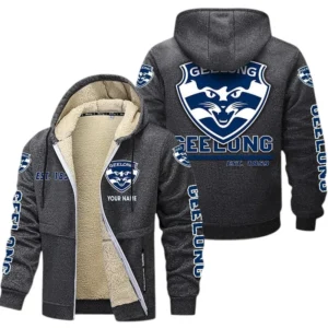 Geelong Cats Fans Gift Lamb Fleece Thick Coat, All Over Print Thick Coat For Sport Fan, Custom Name AFL144071725123 - Dark gray