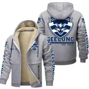 Geelong Cats Fans Gift Lamb Fleece Thick Coat, All Over Print Thick Coat For Sport Fan, Custom Name AFL144071725123 - Light gray