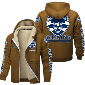 Geelong Cats Fans Gift Lamb Fleece Thick Coat, All Over Print Thick Coat For Sport Fan, Custom Name AFL144071725123 - Brown