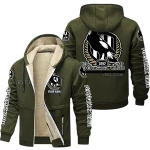 Collingwood Fans Gift Lamb Fleece Thick Coat, All Over Print Thick Coat For Sport Fan, Custom Name AFL144071725124 - Army Green