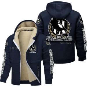 Collingwood Fans Gift Lamb Fleece Thick Coat, All Over Print Thick Coat For Sport Fan, Custom Name AFL144071725124 - Navy blue