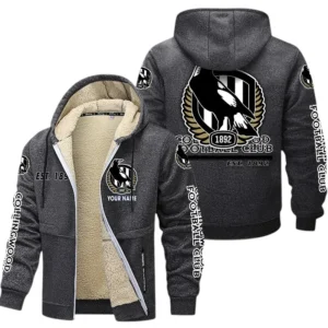 Collingwood Fans Gift Lamb Fleece Thick Coat, All Over Print Thick Coat For Sport Fan, Custom Name AFL144071725124 - Dark gray