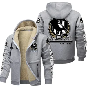 Collingwood Fans Gift Lamb Fleece Thick Coat, All Over Print Thick Coat For Sport Fan, Custom Name AFL144071725124 - Light gray