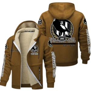 Collingwood Fans Gift Lamb Fleece Thick Coat, All Over Print Thick Coat For Sport Fan, Custom Name AFL144071725124 - Brown