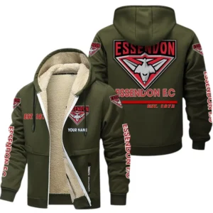 Essendon Fans Gift Lamb Fleece Thick Coat, All Over Print Thick Coat For Sport Fan, Custom Name AFL144071725127 - Army Green