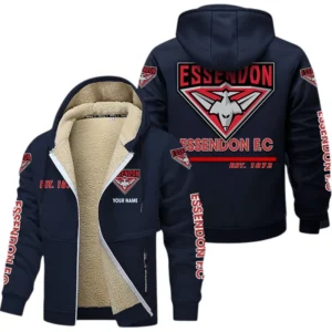 Essendon Fans Gift Lamb Fleece Thick Coat, All Over Print Thick Coat For Sport Fan, Custom Name AFL144071725127 - Navy blue