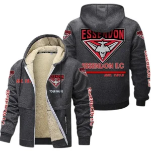 Essendon Fans Gift Lamb Fleece Thick Coat, All Over Print Thick Coat For Sport Fan, Custom Name AFL144071725127 - Dark gray