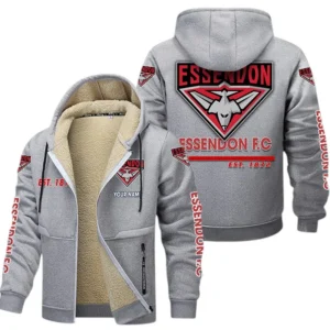 Essendon Fans Gift Lamb Fleece Thick Coat, All Over Print Thick Coat For Sport Fan, Custom Name AFL144071725127 - Light gray