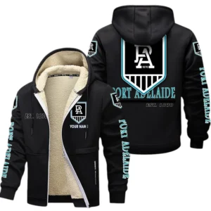 Port Adelaide Fans Gift Lamb Fleece Thick Coat, All Over Print Thick Coat For Sport Fan, Custom Name AFL144071725129 - Black