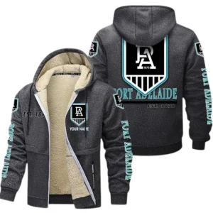 Port Adelaide Fans Gift Lamb Fleece Thick Coat, All Over Print Thick Coat For Sport Fan, Custom Name AFL144071725129 - Dark gray