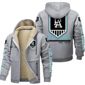 Port Adelaide Fans Gift Lamb Fleece Thick Coat, All Over Print Thick Coat For Sport Fan, Custom Name AFL144071725129 - Light gray