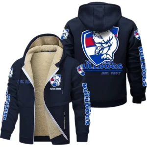 Western Bulldogs Fans Gift Lamb Fleece Thick Coat, All Over Print Thick Coat For Sport Fan, Custom Name AFL144071725130 - Navy blue