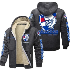 Western Bulldogs Fans Gift Lamb Fleece Thick Coat, All Over Print Thick Coat For Sport Fan, Custom Name AFL144071725130 - Dark gray