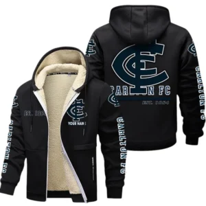 Carlton Fans Gift Lamb Fleece Thick Coat, All Over Print Thick Coat For Sport Fan, Custom Name AFL144071725131 - Black