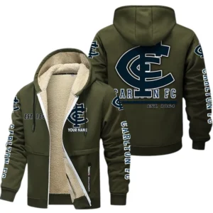 Carlton Fans Gift Lamb Fleece Thick Coat, All Over Print Thick Coat For Sport Fan, Custom Name AFL144071725131 - Army Green