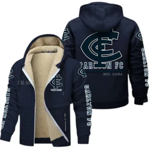 Carlton Fans Gift Lamb Fleece Thick Coat, All Over Print Thick Coat For Sport Fan, Custom Name AFL144071725131 - Navy blue