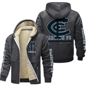 Carlton Fans Gift Lamb Fleece Thick Coat, All Over Print Thick Coat For Sport Fan, Custom Name AFL144071725131 - Dark gray