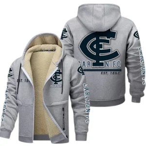 Carlton Fans Gift Lamb Fleece Thick Coat, All Over Print Thick Coat For Sport Fan, Custom Name AFL144071725131 - Light gray