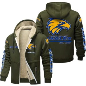 West Coast Eagles Fans Gift Lamb Fleece Thick Coat, All Over Print Thick Coat For Sport Fan, Custom Name AFL144071725132 - Army Green