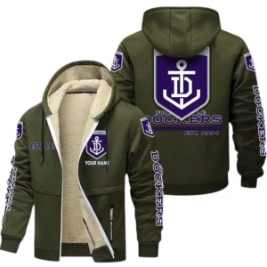 Fremantle Fans Gift Lamb Fleece Thick Coat, All Over Print Thick Coat For Sport Fan, Custom Name AFL144071725134 - Army Green