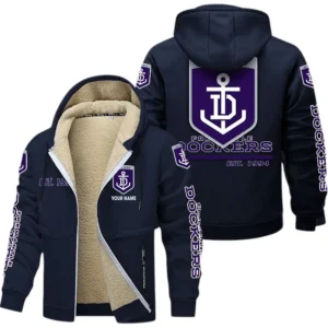 Fremantle Fans Gift Lamb Fleece Thick Coat, All Over Print Thick Coat For Sport Fan, Custom Name AFL144071725134 - Navy blue
