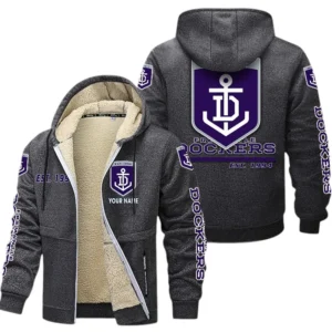 Fremantle Fans Gift Lamb Fleece Thick Coat, All Over Print Thick Coat For Sport Fan, Custom Name AFL144071725134 - Dark gray
