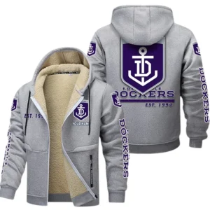 Fremantle Fans Gift Lamb Fleece Thick Coat, All Over Print Thick Coat For Sport Fan, Custom Name AFL144071725134 - Light gray